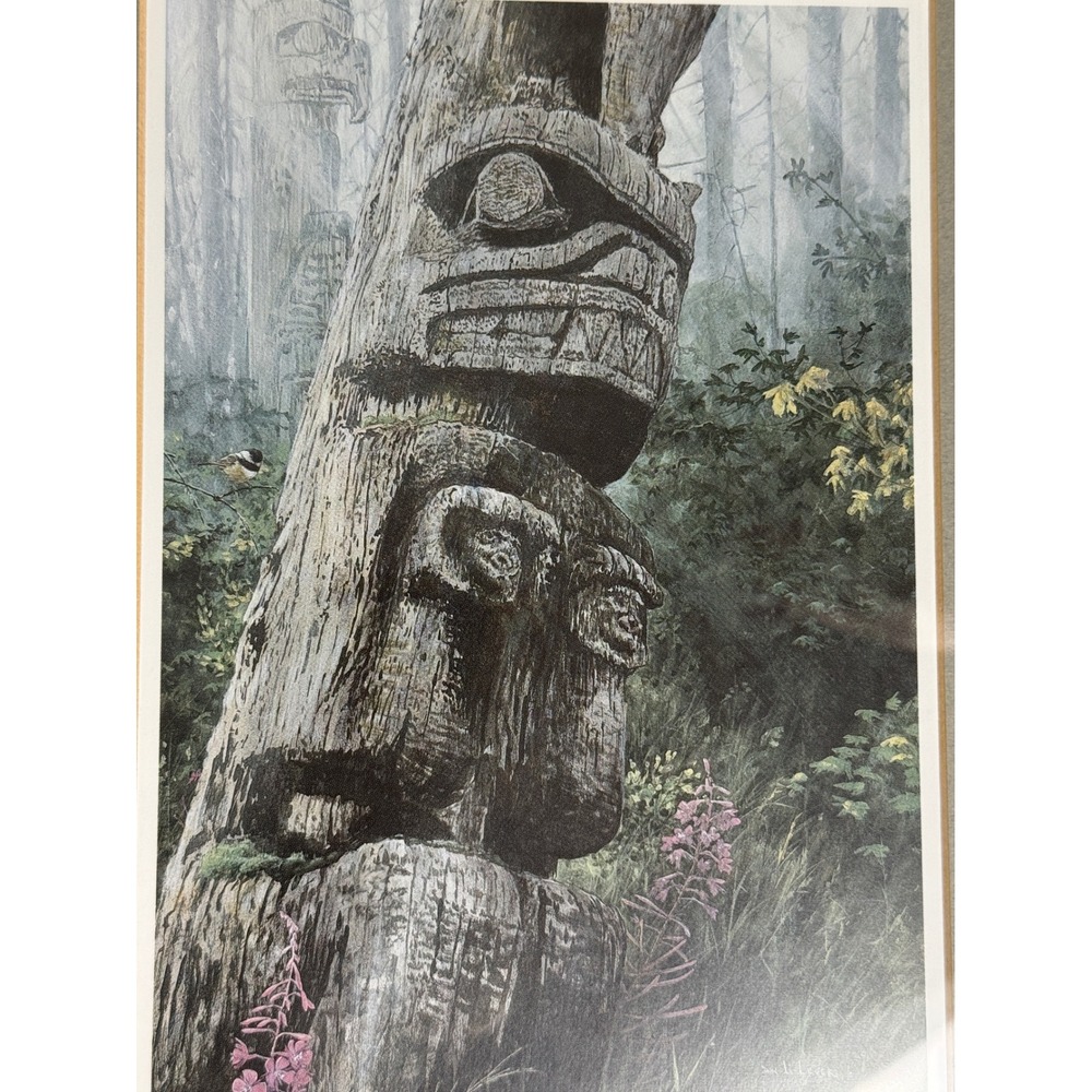 Dan Li-Leger Chickadee & Totems Framed Art Print Pacific Northwest 13X10.5
